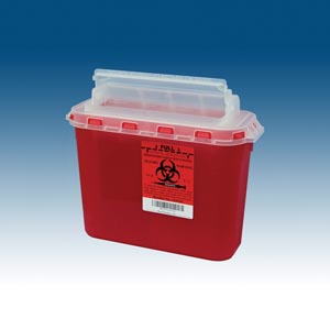 Sharps Container 5.4 Quart Red Horizontal Entry  .. .  .  